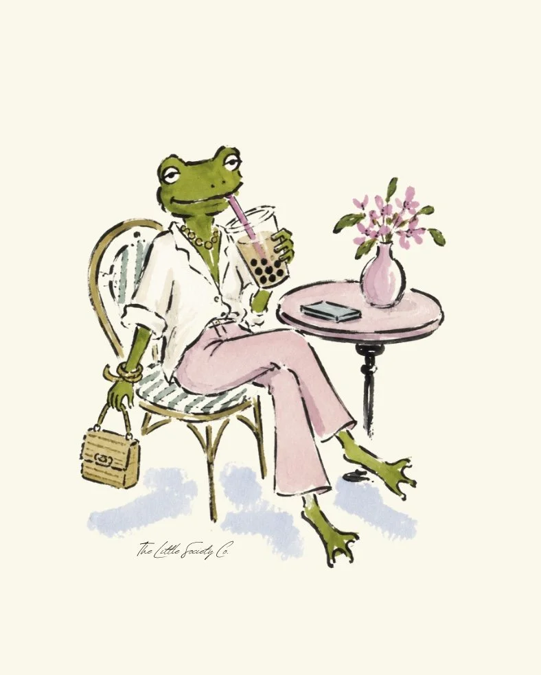 Watercolor Frog , Drinking boba