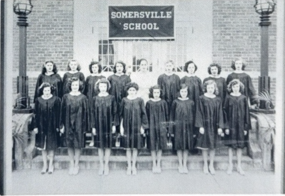 Somersville School Glee Club - Early 1940's
Row 1 - Norma Bastarache, Roselle Heaps, Beatrice Kulas, Terry Cormier, , Marjorie Wild, Audrey Larned, • ROW 2 - Florence Girschic Brown, Marjorie Kibbe, Jeanette Hebert, Mary Brennan, Barbara Mack Poole, 