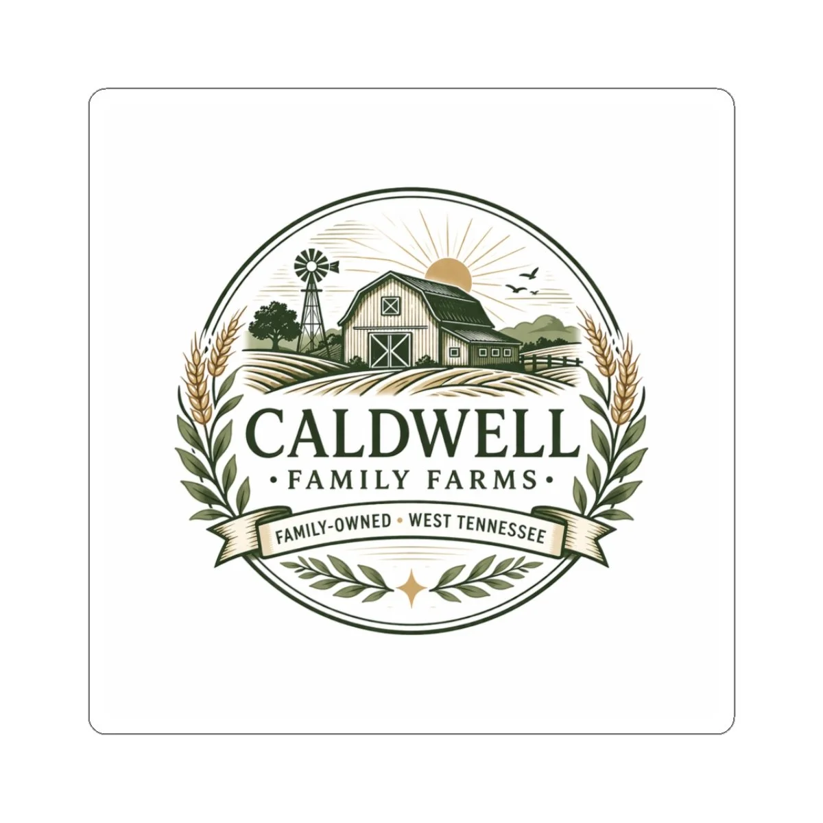 Caldwell Family Farms Kiss-Cut Sticker — Vintage Barn Logo Decal