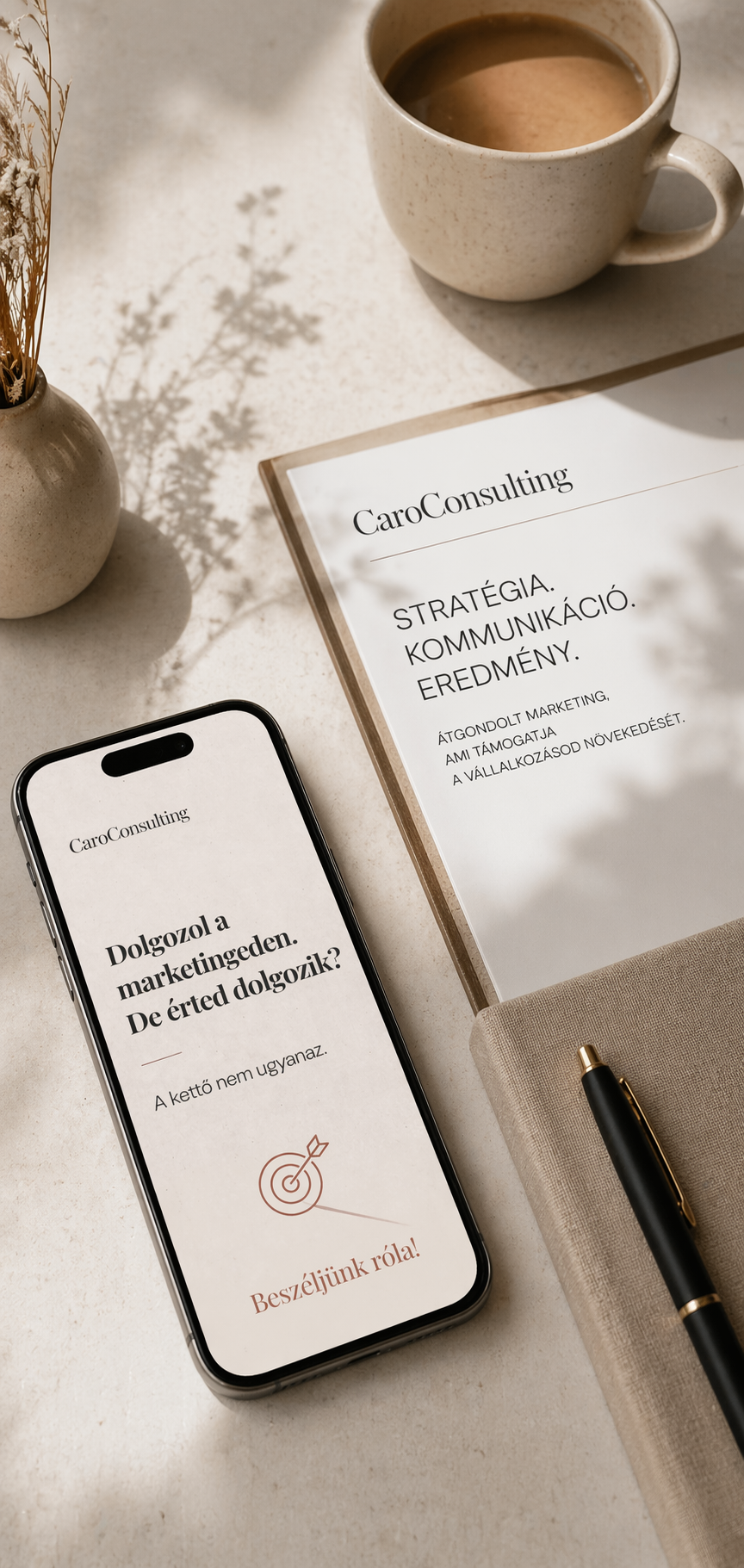 Stratégiai tervezés és marketing célok meghatározása konzultáció során.