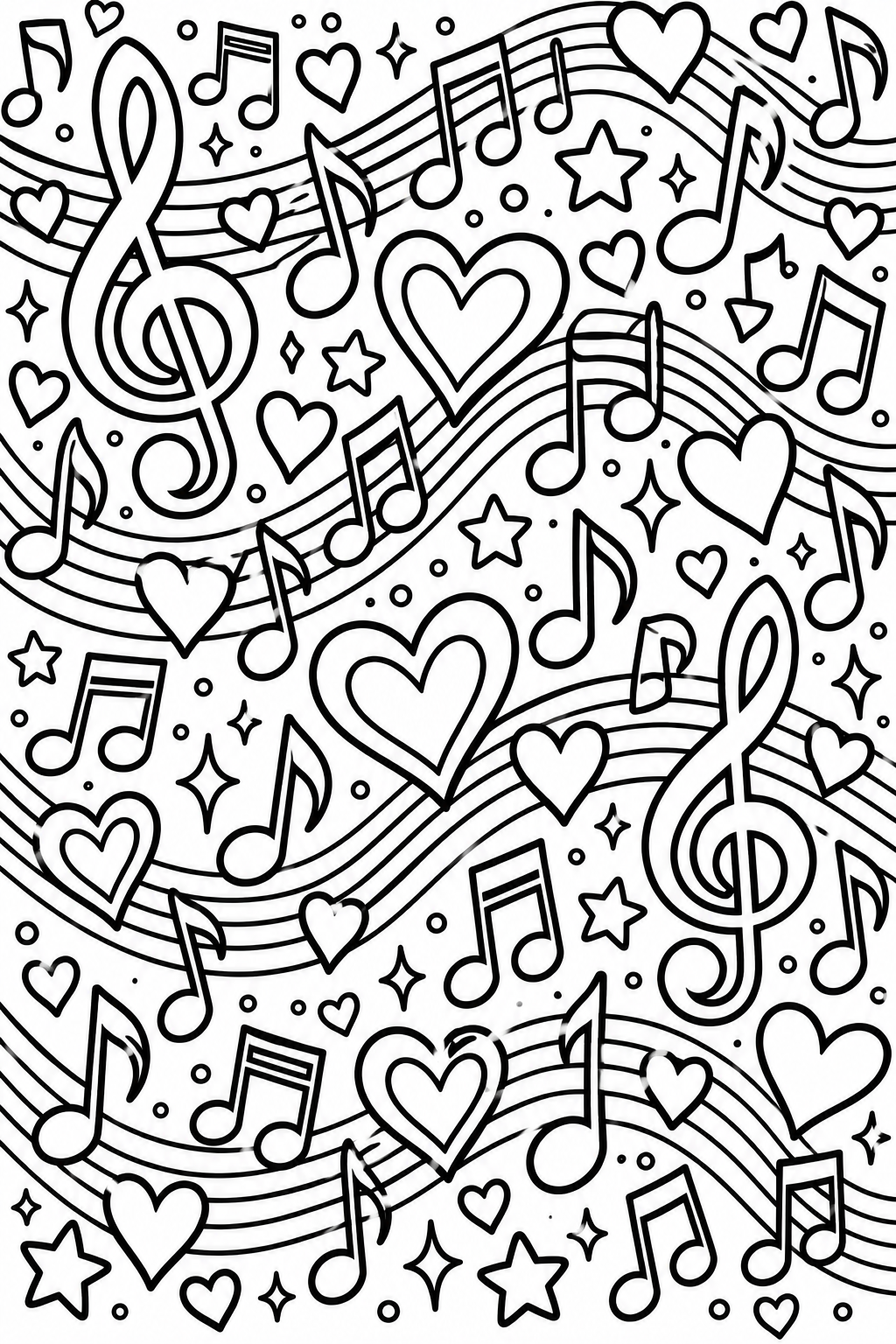 Music Notes And Hearts Colouring Page