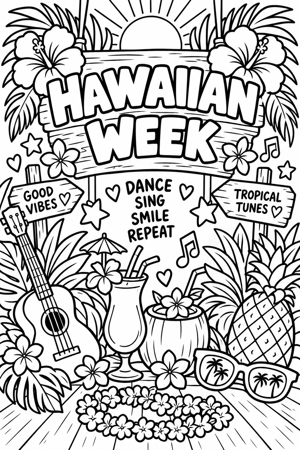 Hawaiian Week Colouring Page