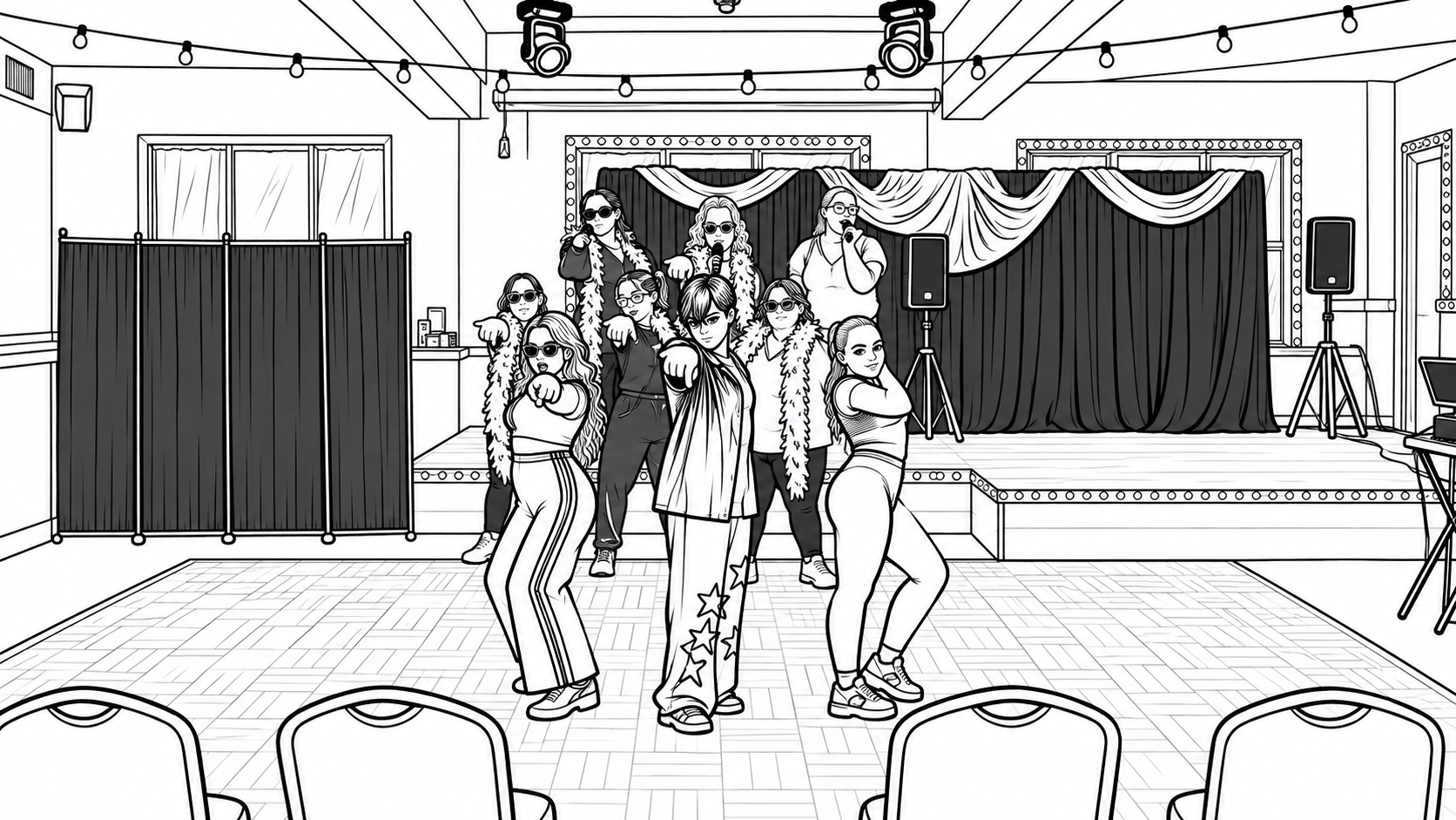 Stage & Smile Night At The Cabaret Performance Photo Colouring Page