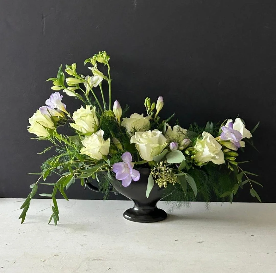 Constance Spry inspired flower design with Roses and Freesias