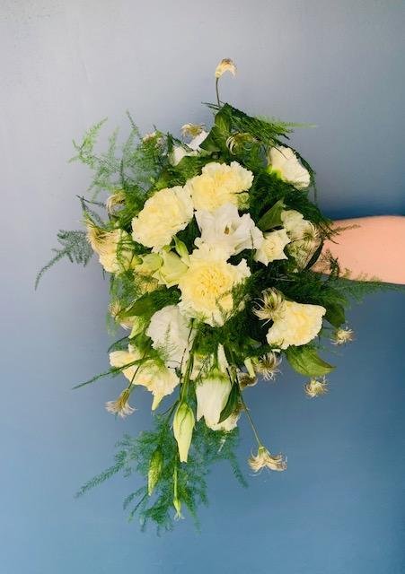 Vintage cascade bridal bouquet with yellow Carnations