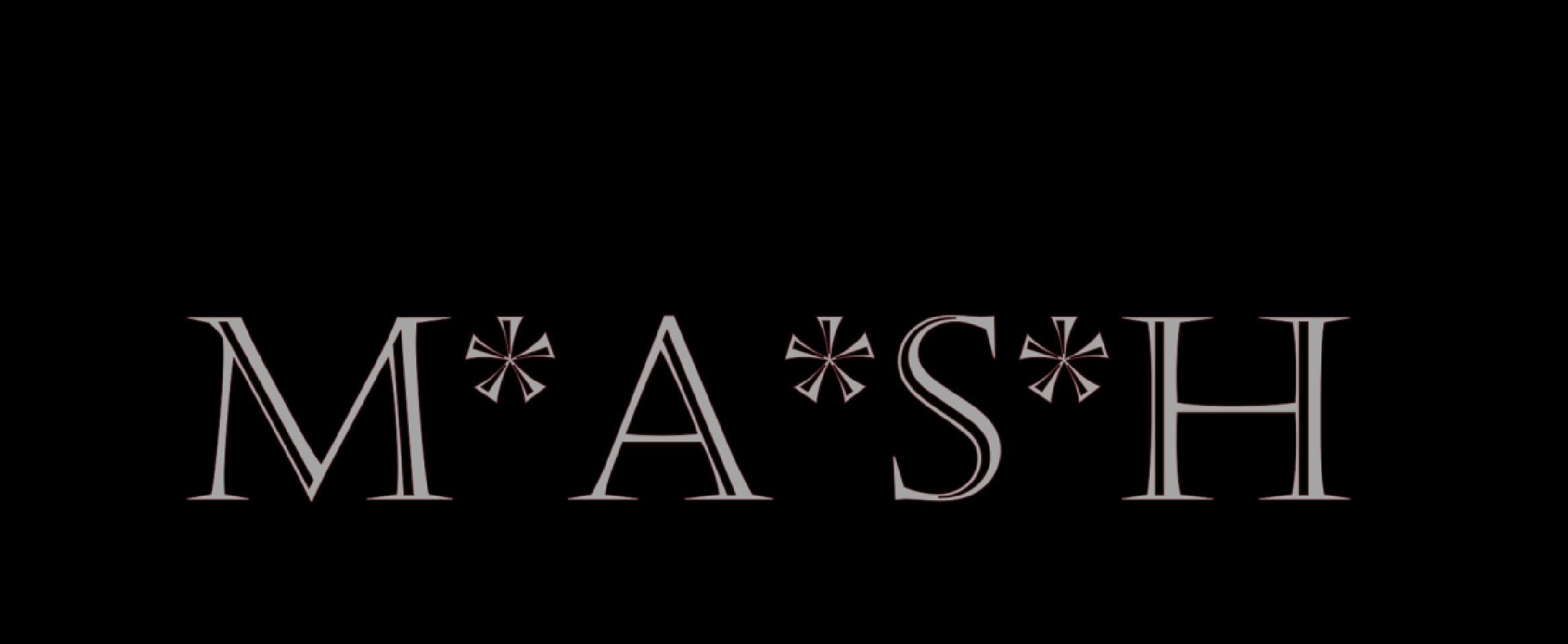The logo features the words "M*A*S*H" in stylized pinkish-purple font with stars surrounding and between the letters, on a black background.