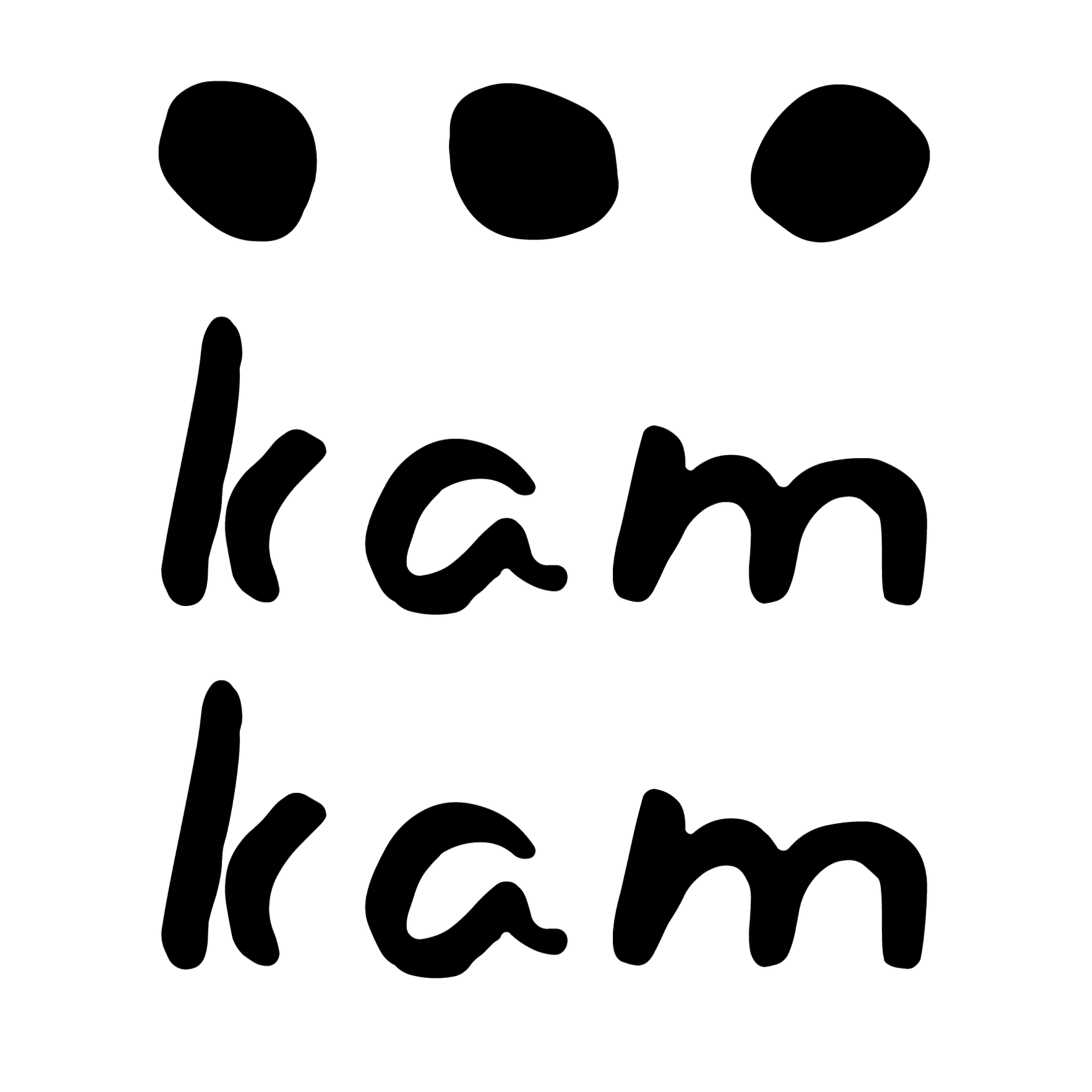 Black and white logo for a coffee shop called 'Kam Kam Café' with three white coffee beans at the top of the design.