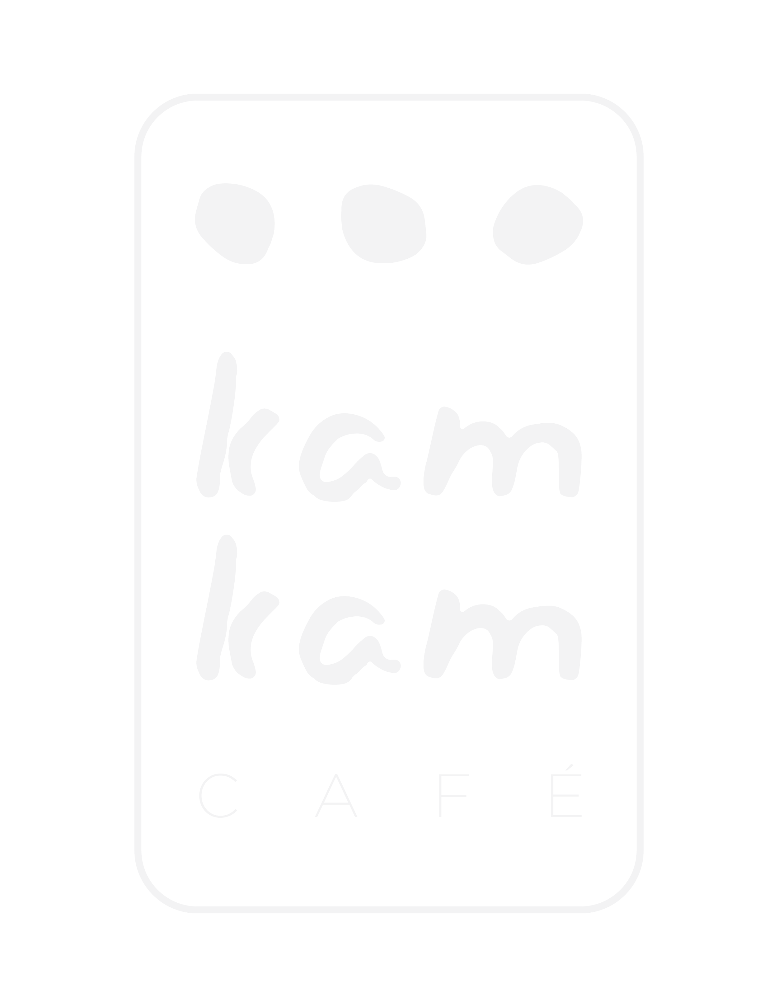 Black and white logo for a coffee shop called 'Kam Kam Café' with three white coffee beans at the top of the design.