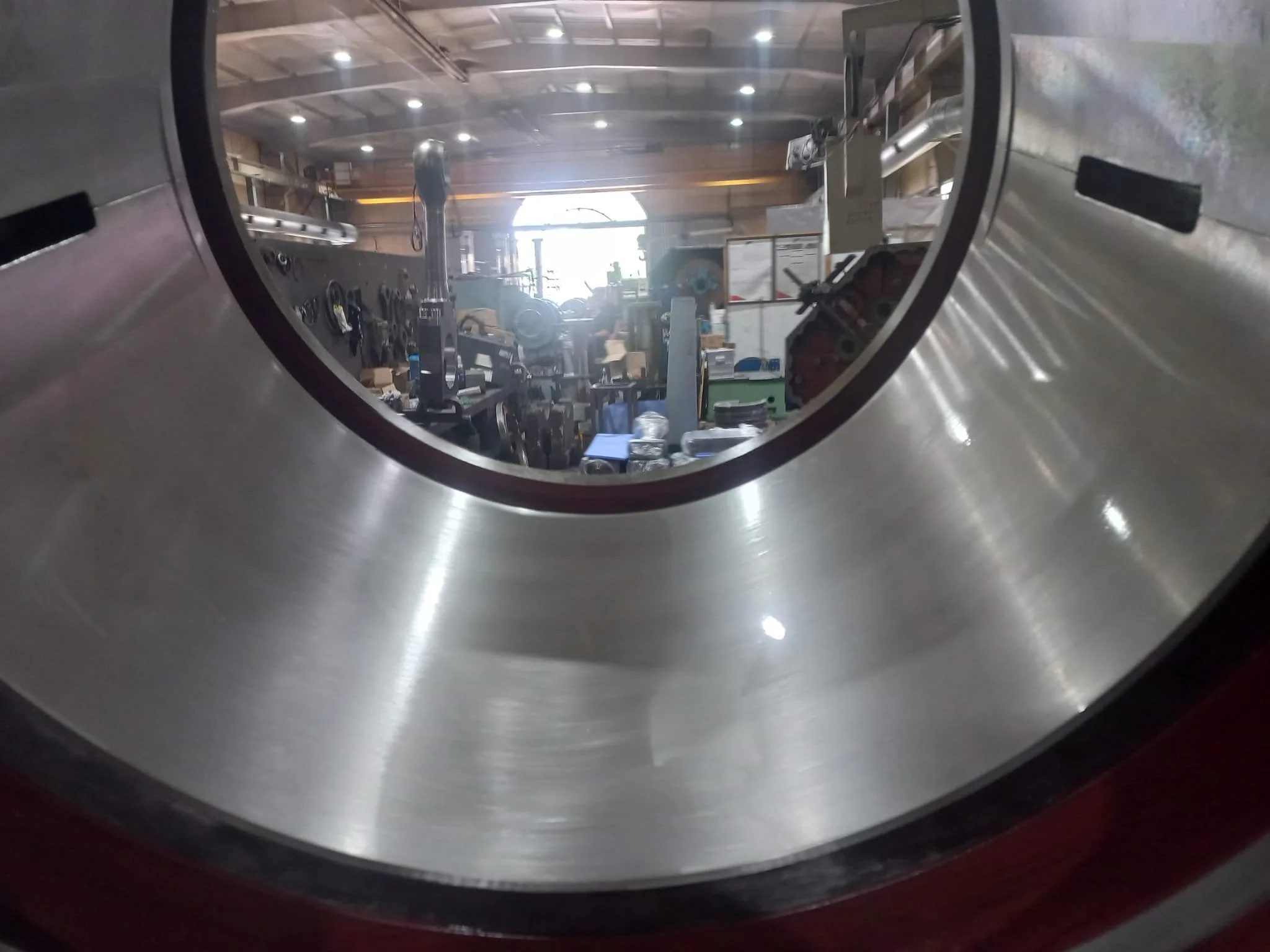 Internal view of a restored bearing surface during workshop inspection following marine propulsion repair works.