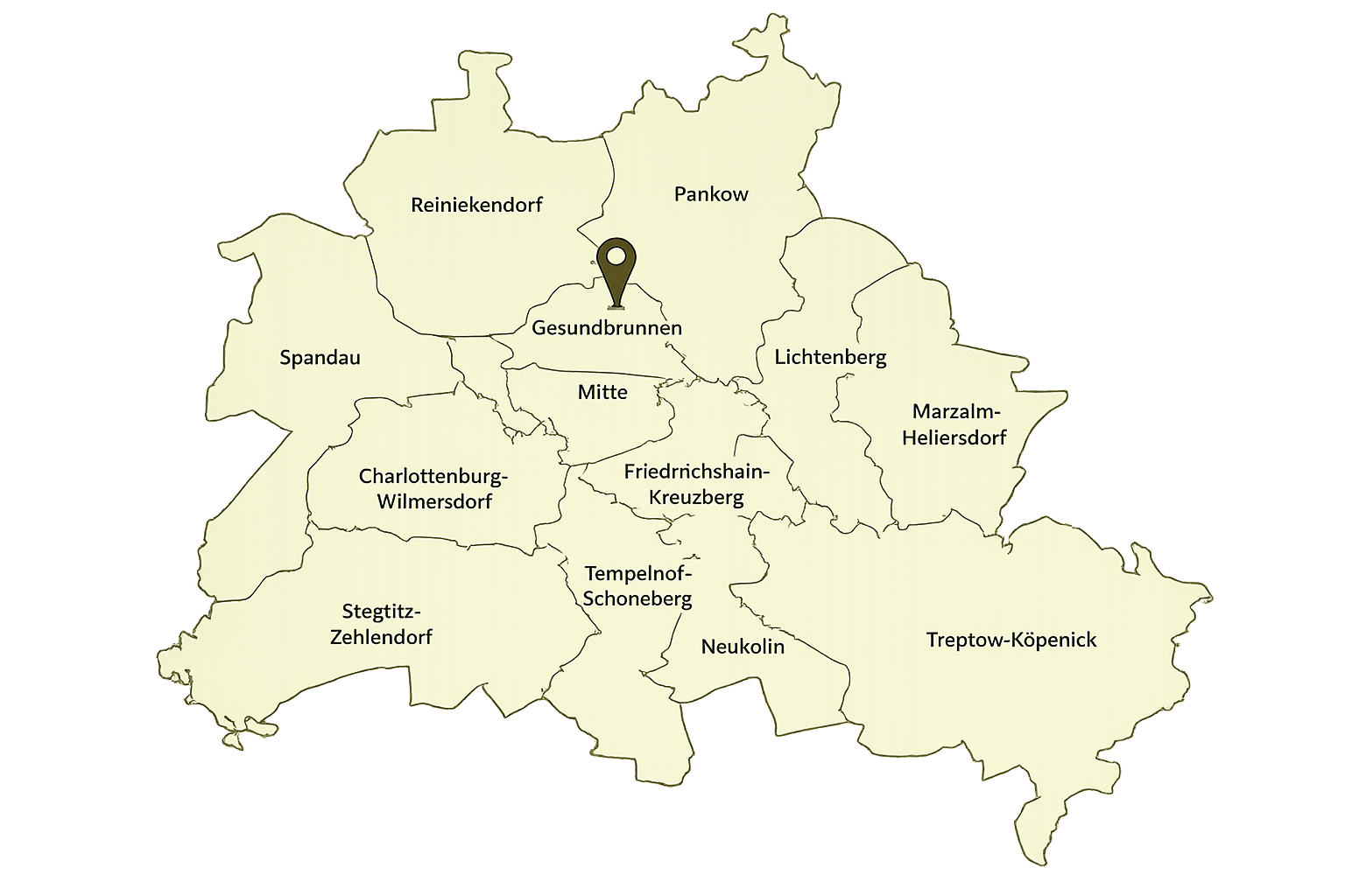 Karte von Berlin mit dem Standort Gesundbrunnen markiert.