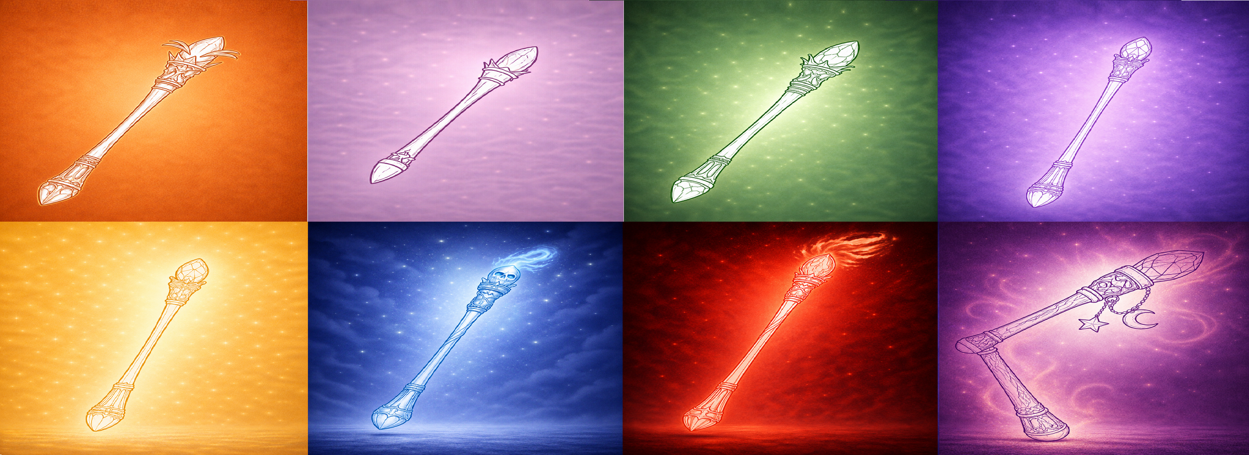 The eight Wendy’s Wands tarot characters