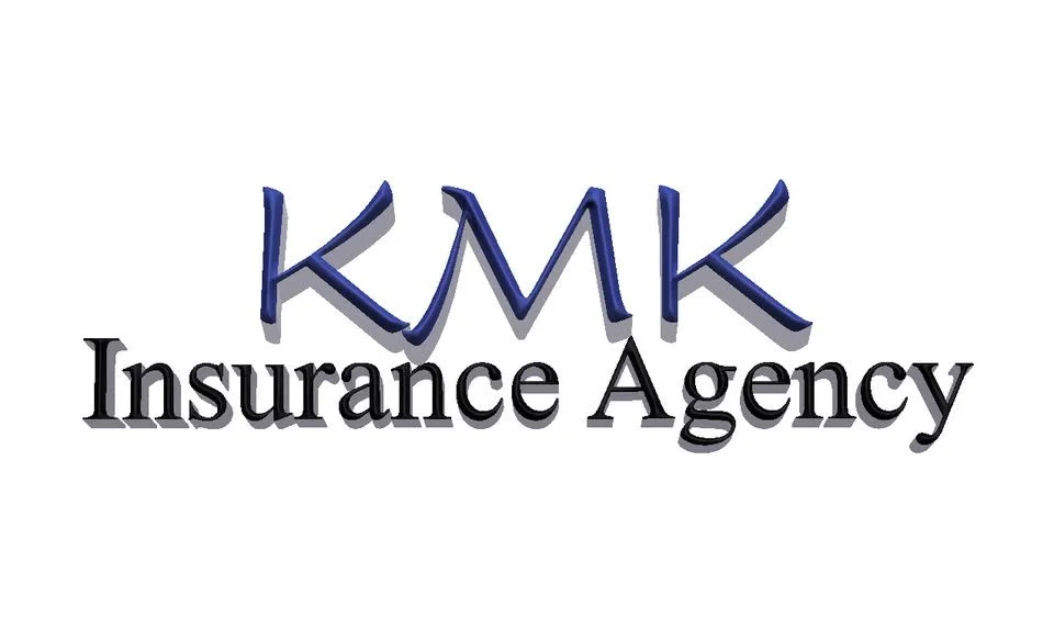 KMK Insurance Agency logo with stylized text and shadow effects