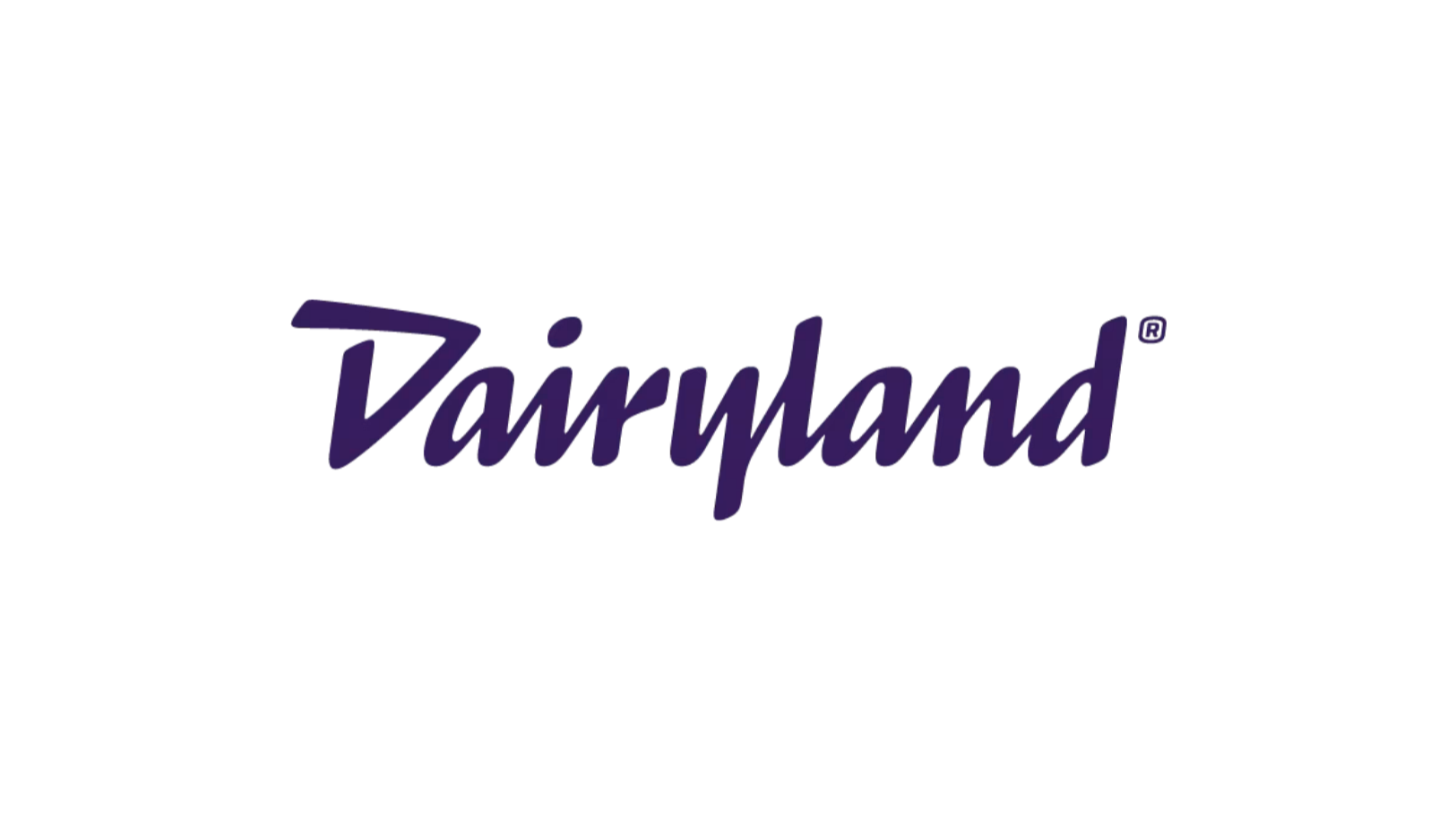Dairyland, purple cursive font on a plain background.