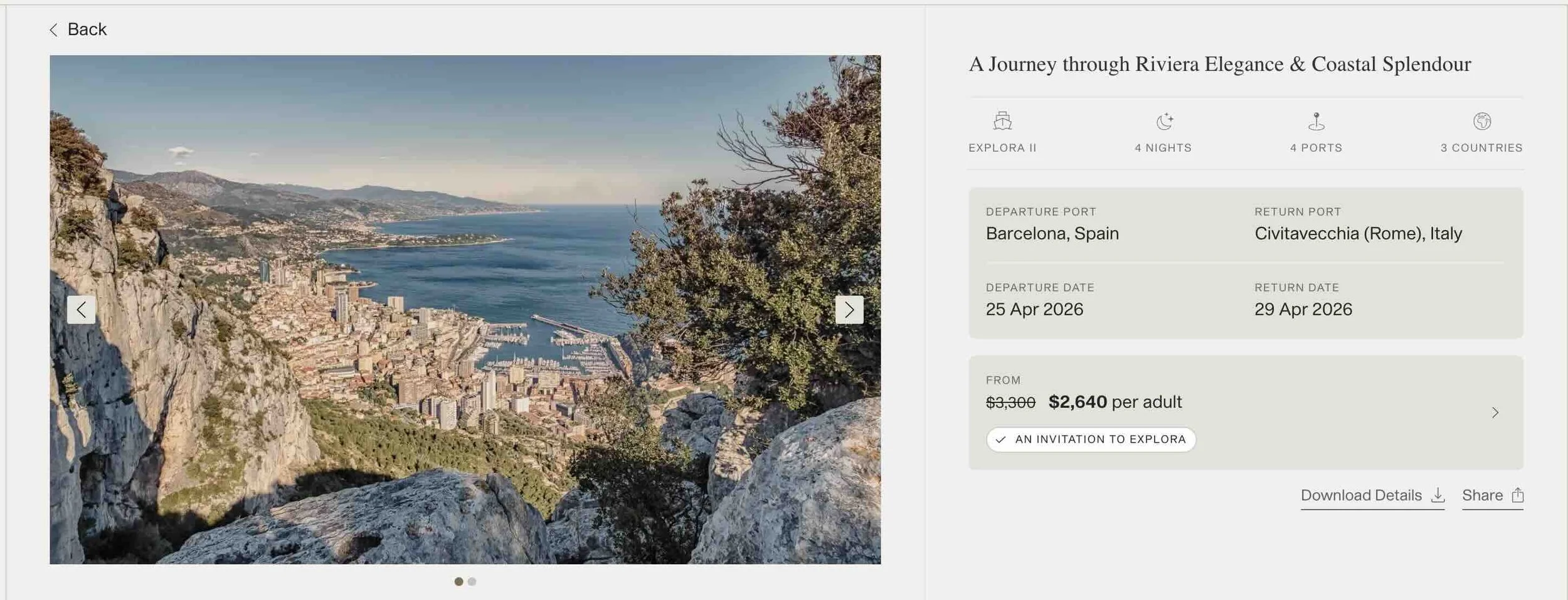 Explora Med Sailing sample itinerary