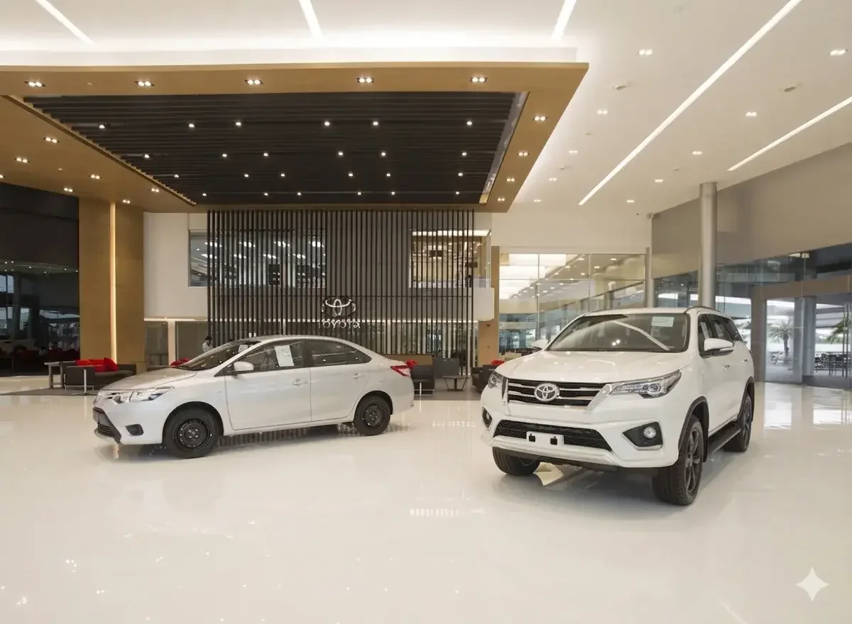 car showroom white epoxy flooring.webp