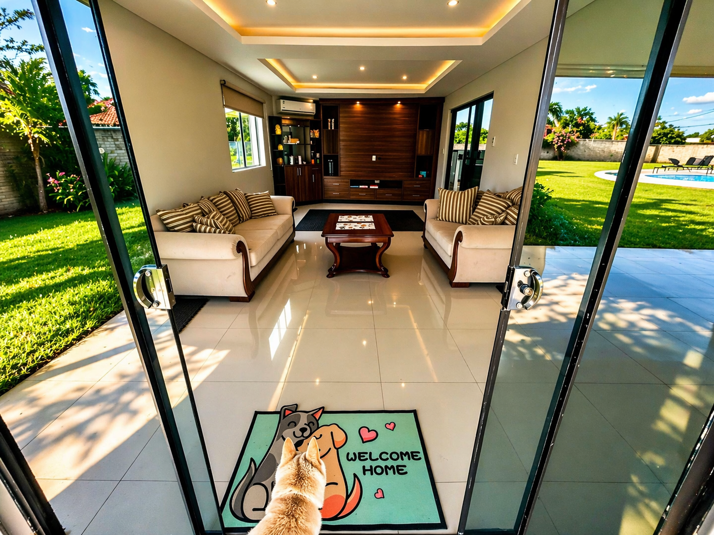 Salón interior de Camp Bone, hospedaje canino sin jaulas en casa familiar en Ypané, Paraguay