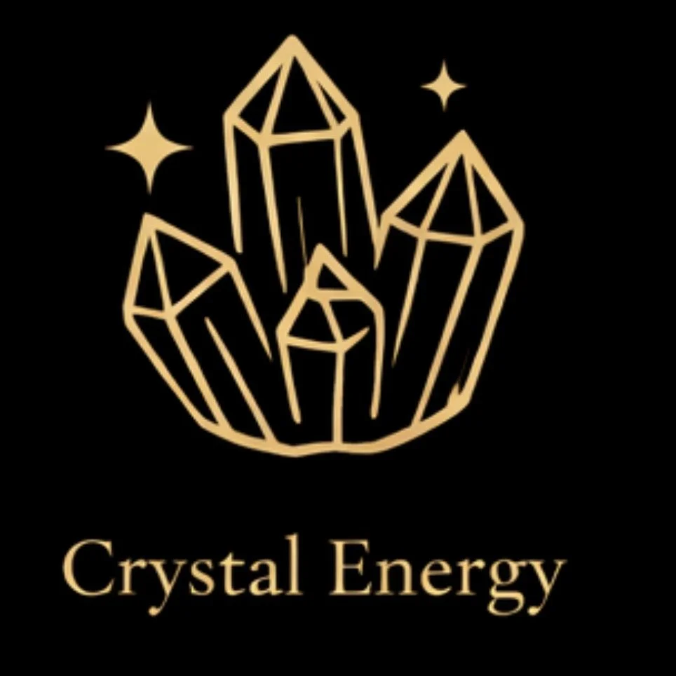 A logo with a gold crystal cluster and the text "Crystal Energy" on a black background.