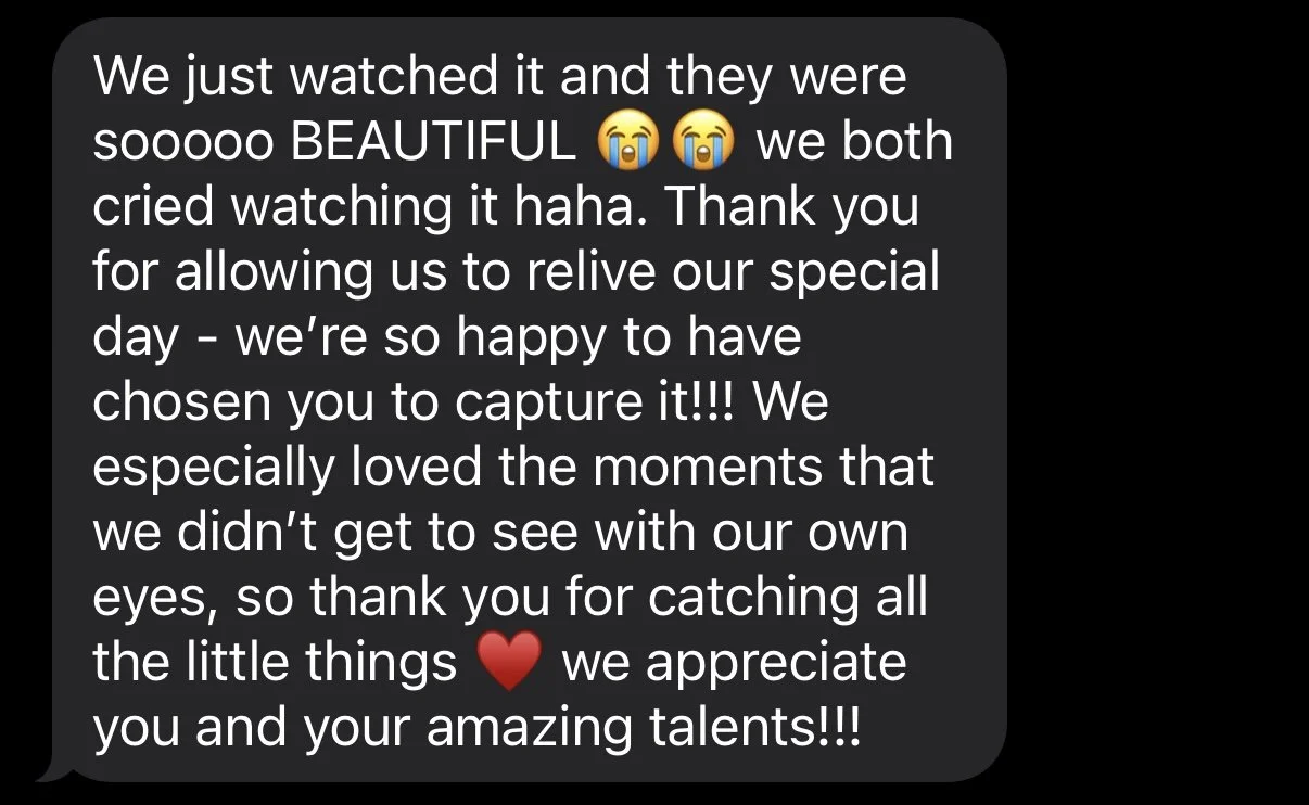 Screenshot of a message expressing gratitude and emotional feelings about a shared moment, mentioning crying and appreciating the opportunity to capture special memories.
