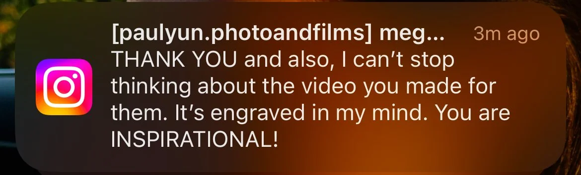 Instagram notification praising someone for an inspirational video.