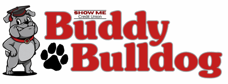 Buddy bulldog logo, with cartoon dog wearing a graduation cap
