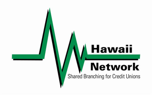 Hawaii Network logo with a green and black heartbeat graphic on the left that underlines the text "Hawaii Network". Below the line, smaller gray text reads "Shared Branching for Credit Unions