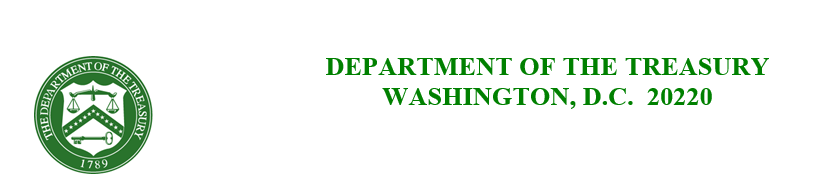 Logo for the department of the Treasury, Washington D.C.