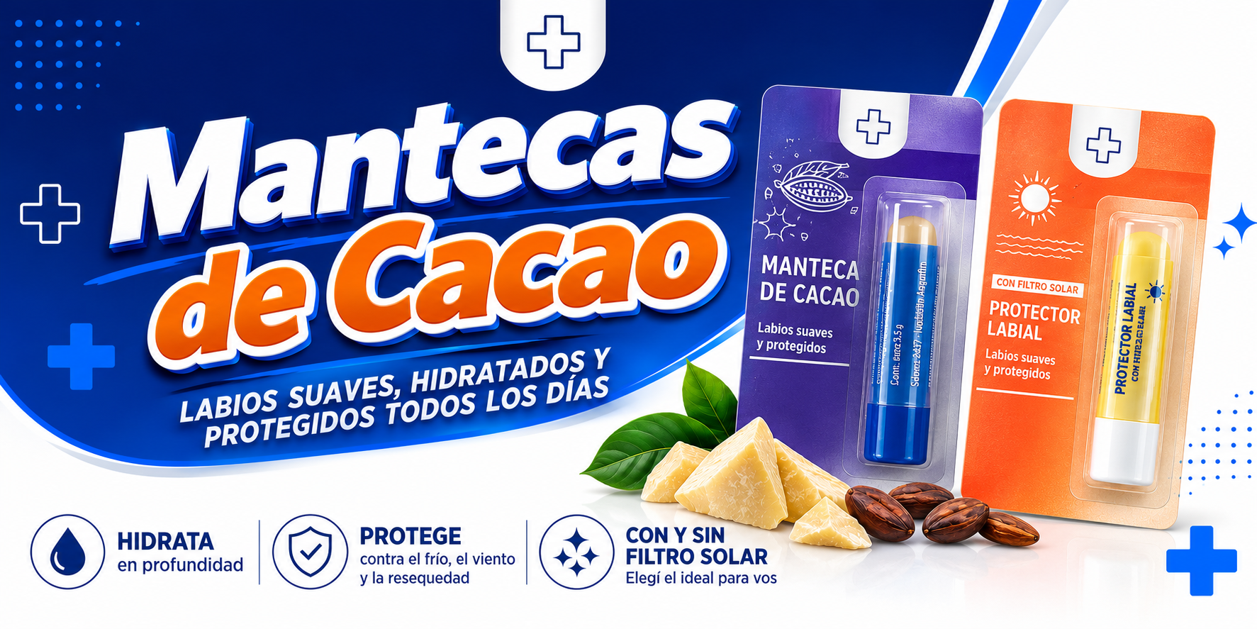 Conocé nuestra amplia variedad de mantecas de cacao Dismar. Disponibles con y sin filtro solar, brindan hidratación y protección diaria para mantener los labios suaves, saludables y protegidos durante todo el año. Linea de labiales saborizados.
