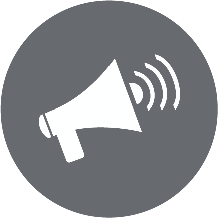 Speaker icon with sound waves in a gray circle