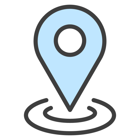 Online map location icon with a blue location pin and a ripple effect underneath.