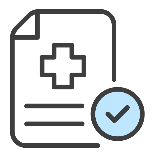 Icon of a medical file with a cross and a checkmark.