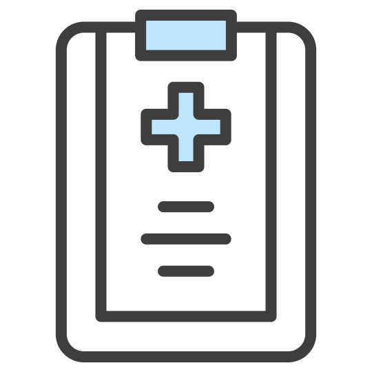 Medical clipboard with a plus symbol and text lines