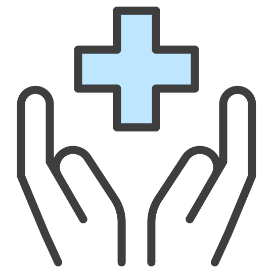 Icon of two hands holding a medical cross symbol.