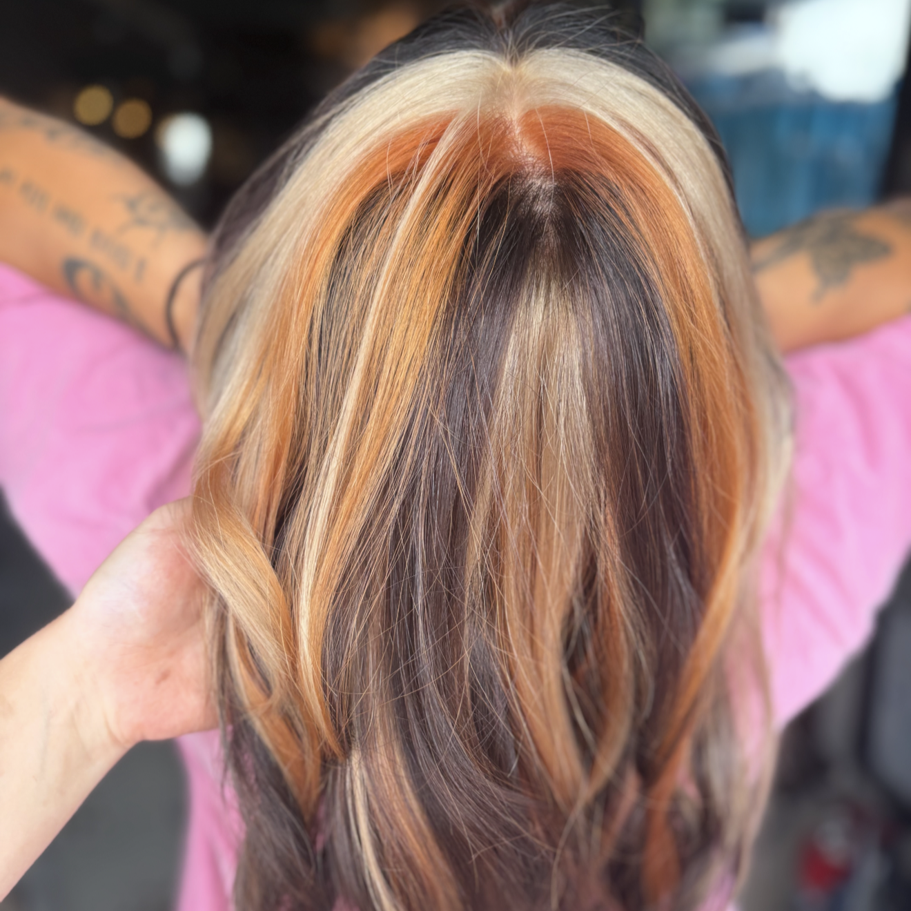 calico hair. blonde, caramel, and dark brown highlights by Salon 230 Daytona Beach
