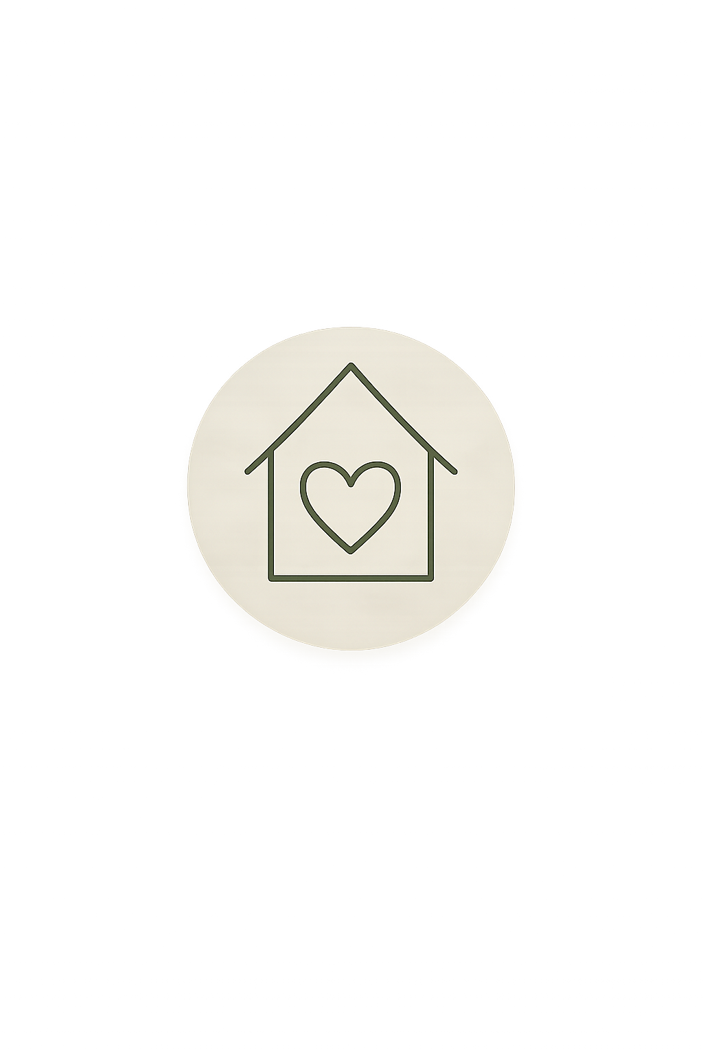 Ein Symbol eines Hauses mit einem Herz in der Mitte, auf einem weißen Hintergrund.