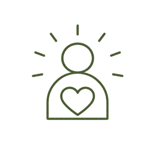 Symbol für Liebe und Mitgefühl, Person mit Herz in der Brust und Lichtstrahlen um den Kopf.