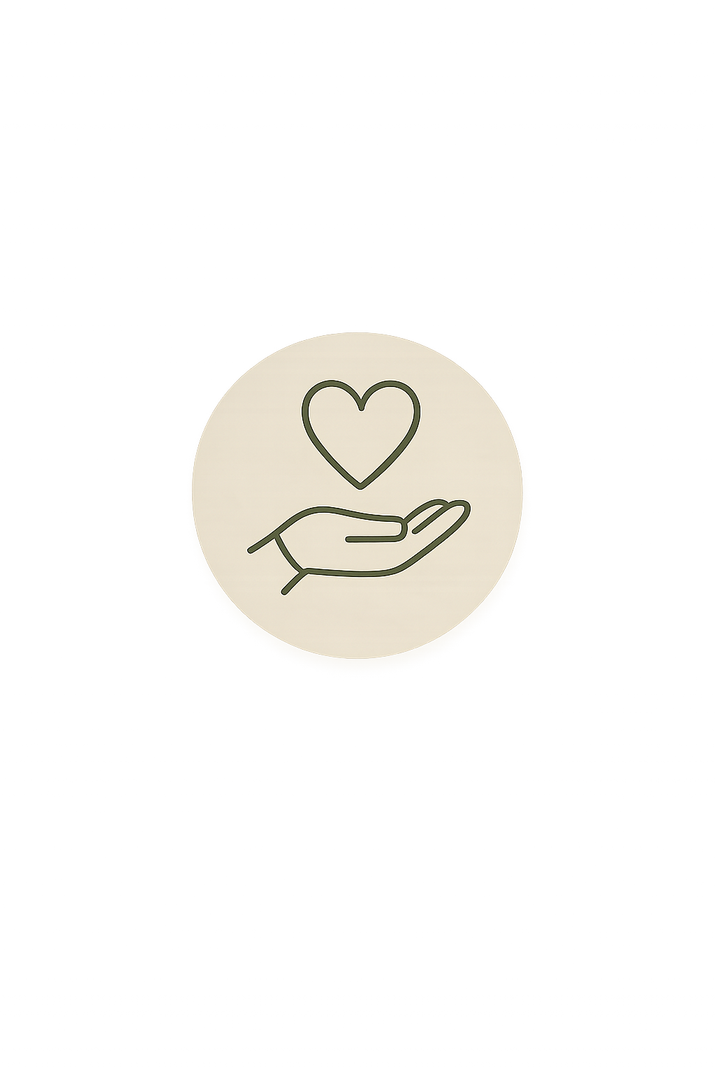 Ein Symbol mit einer Hand, die eine Herzform hält, im Kreis.