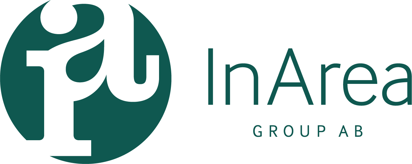 Logotyp för InArea Group AB med en stiliserad växt inom en cirkel bredvid texten.
