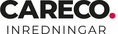 Logo för Careco Inredningar med svart och rött text på vit bakgrund.