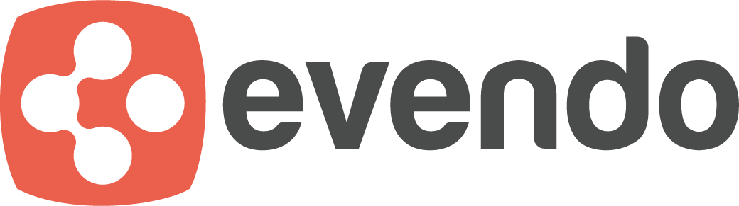 Logotyp för Evedo med en röd symbol som innehåller fyra vita cirklar anslutna till varandra, och svart text med namnet Evedo.
