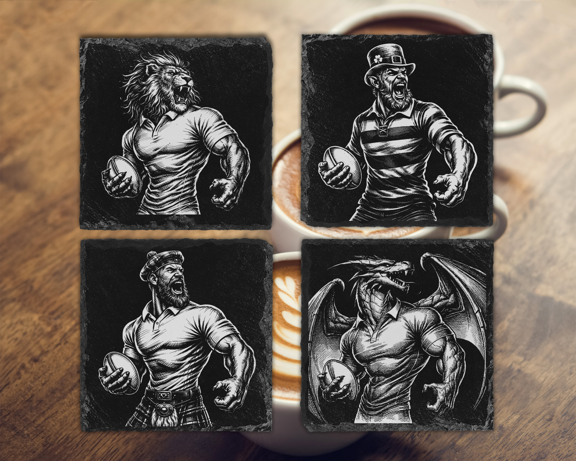 Rugby Engraved Slate Coasters