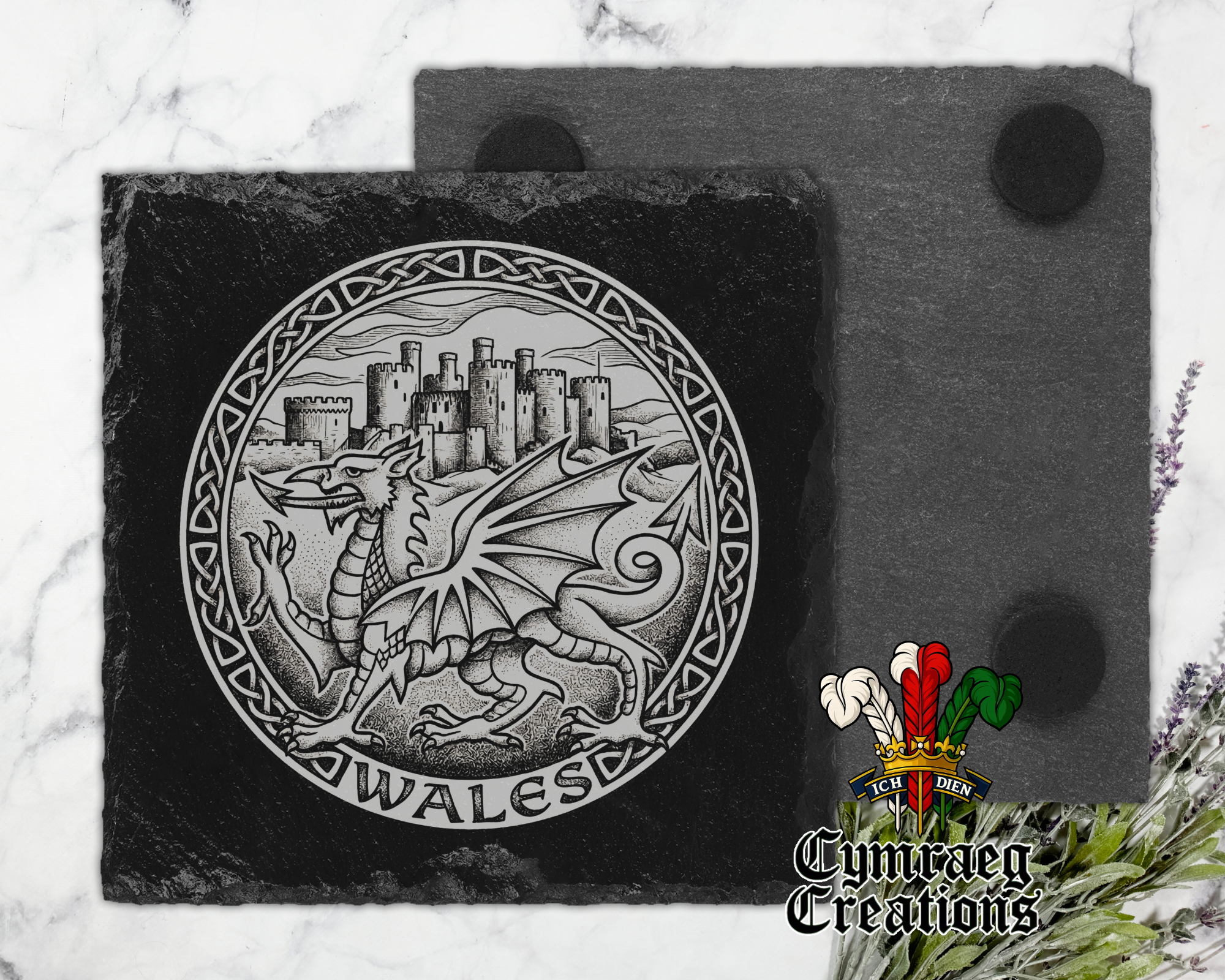 Welsh Dragon Engraved Slate Coaster