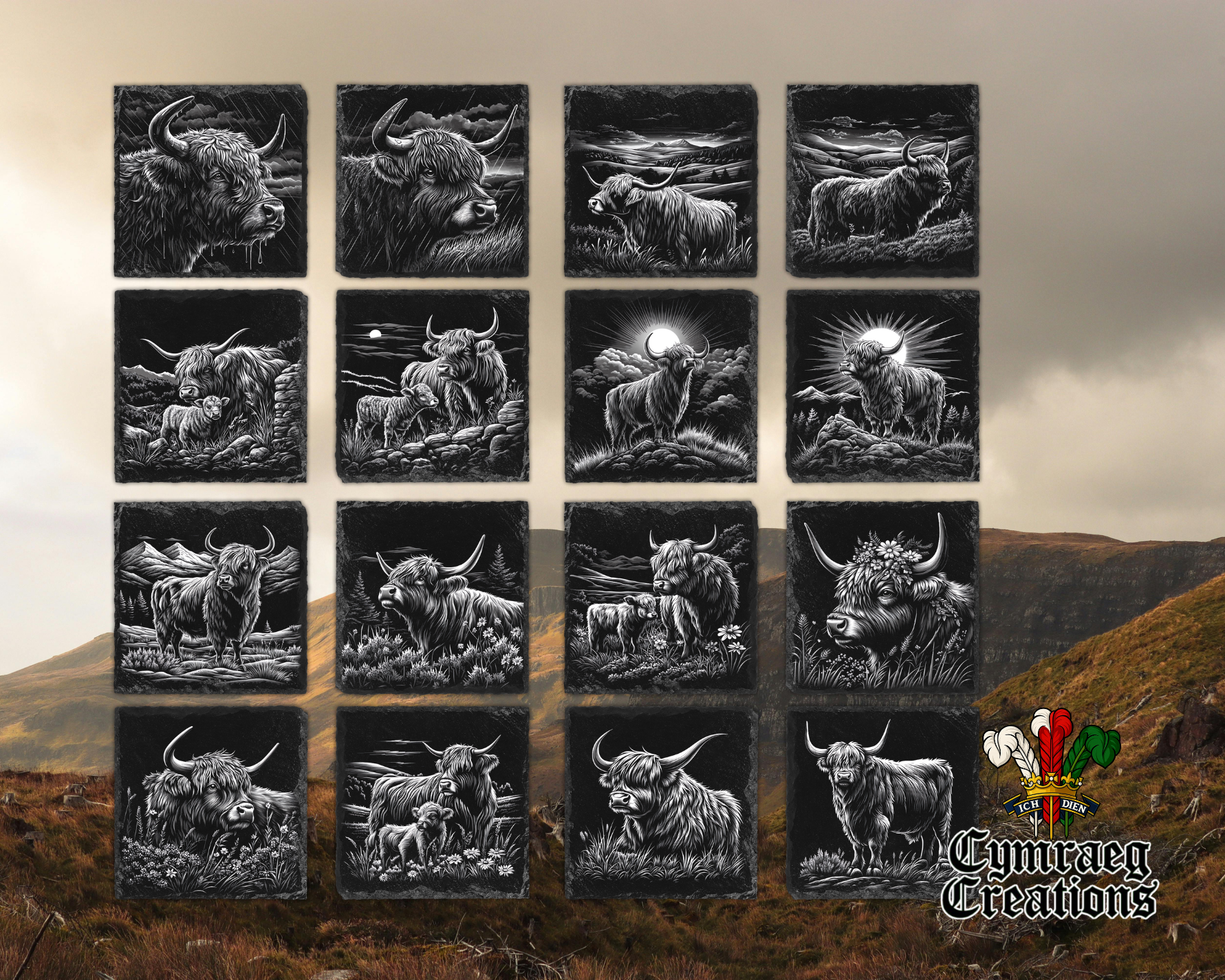 Highland Cow Slate Coaster Set, Perfect for Gifts!
