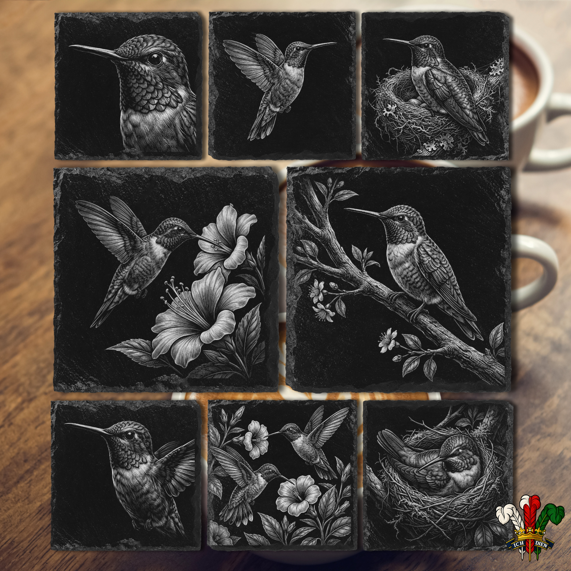 Humming Bird Engraved Slate Coasters