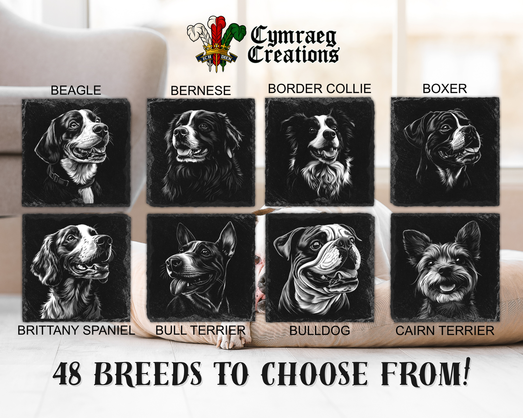 Dog Breeds Engraved Slate Coasters