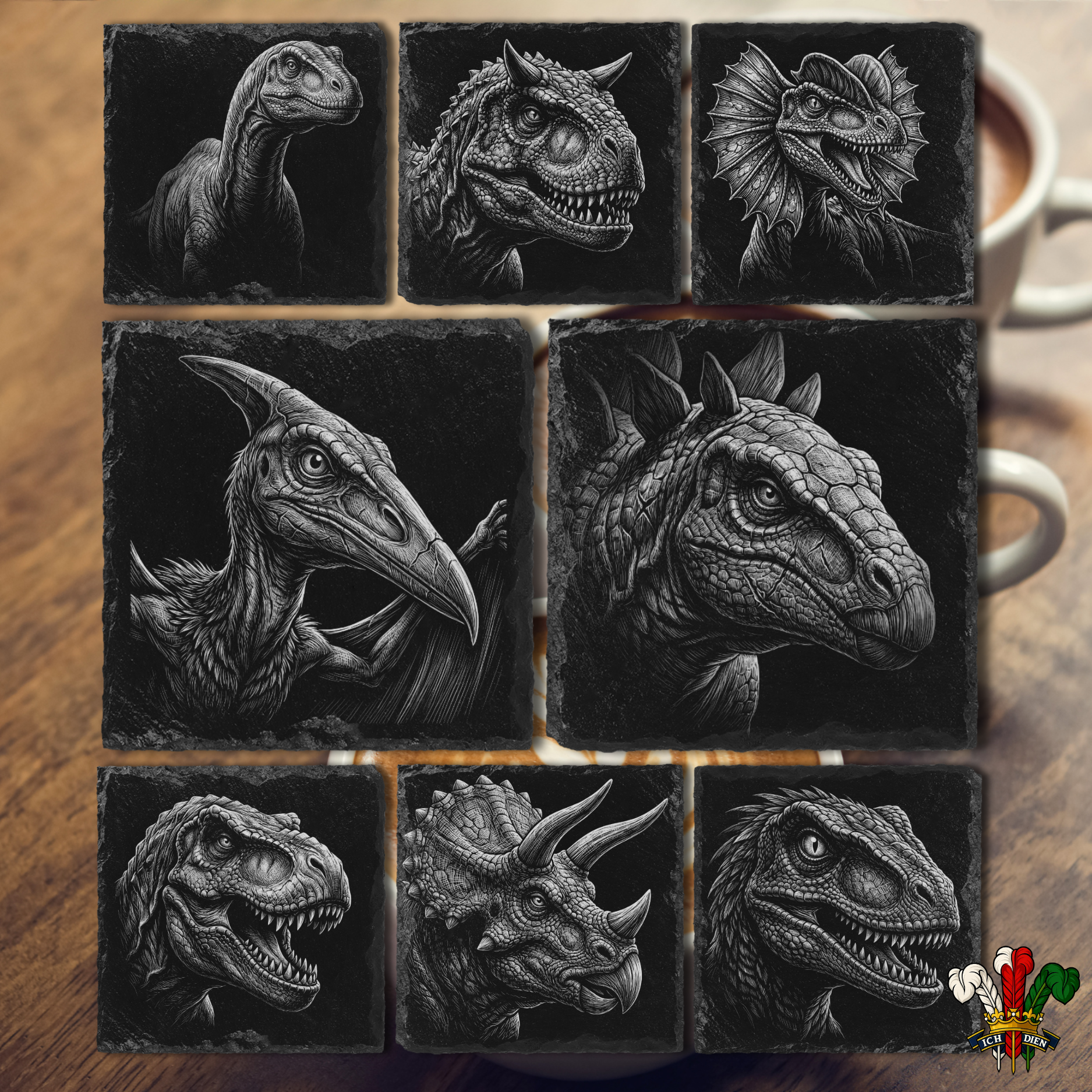 Laser Engraved Slate Dinosaur Coasters