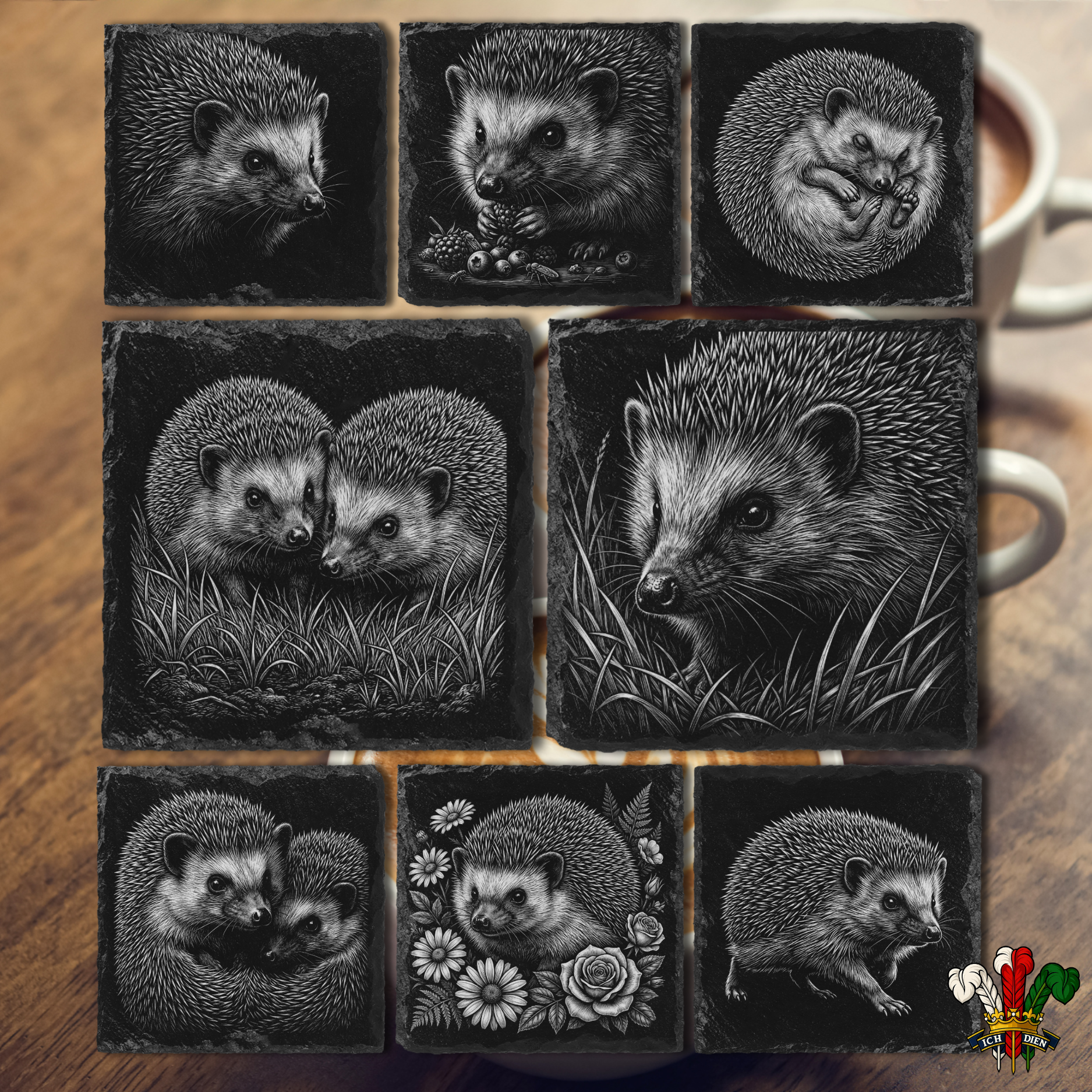 Hedgehog Slate Engraved Coasters