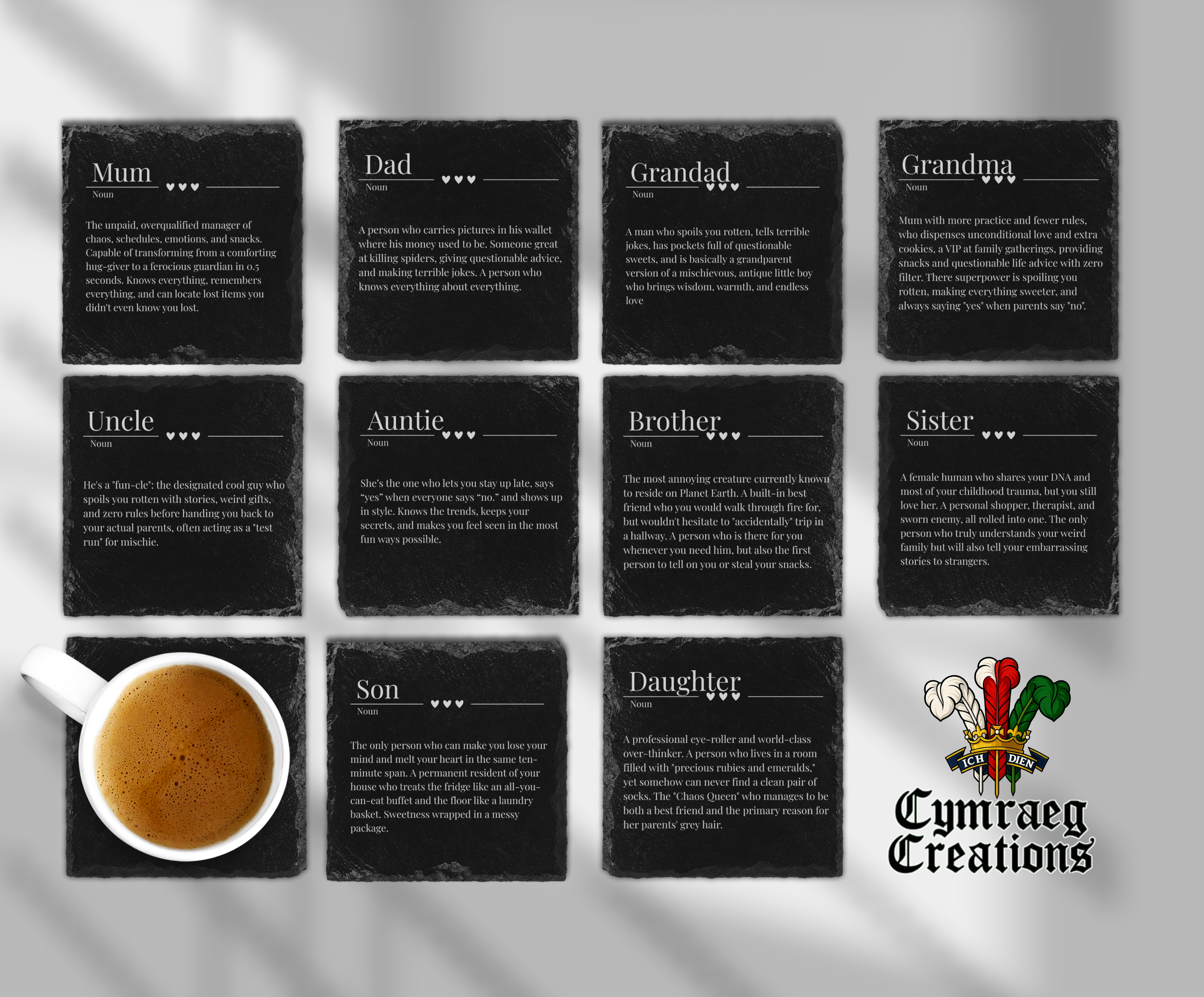 English Family Definition Engraved Slate Coasters