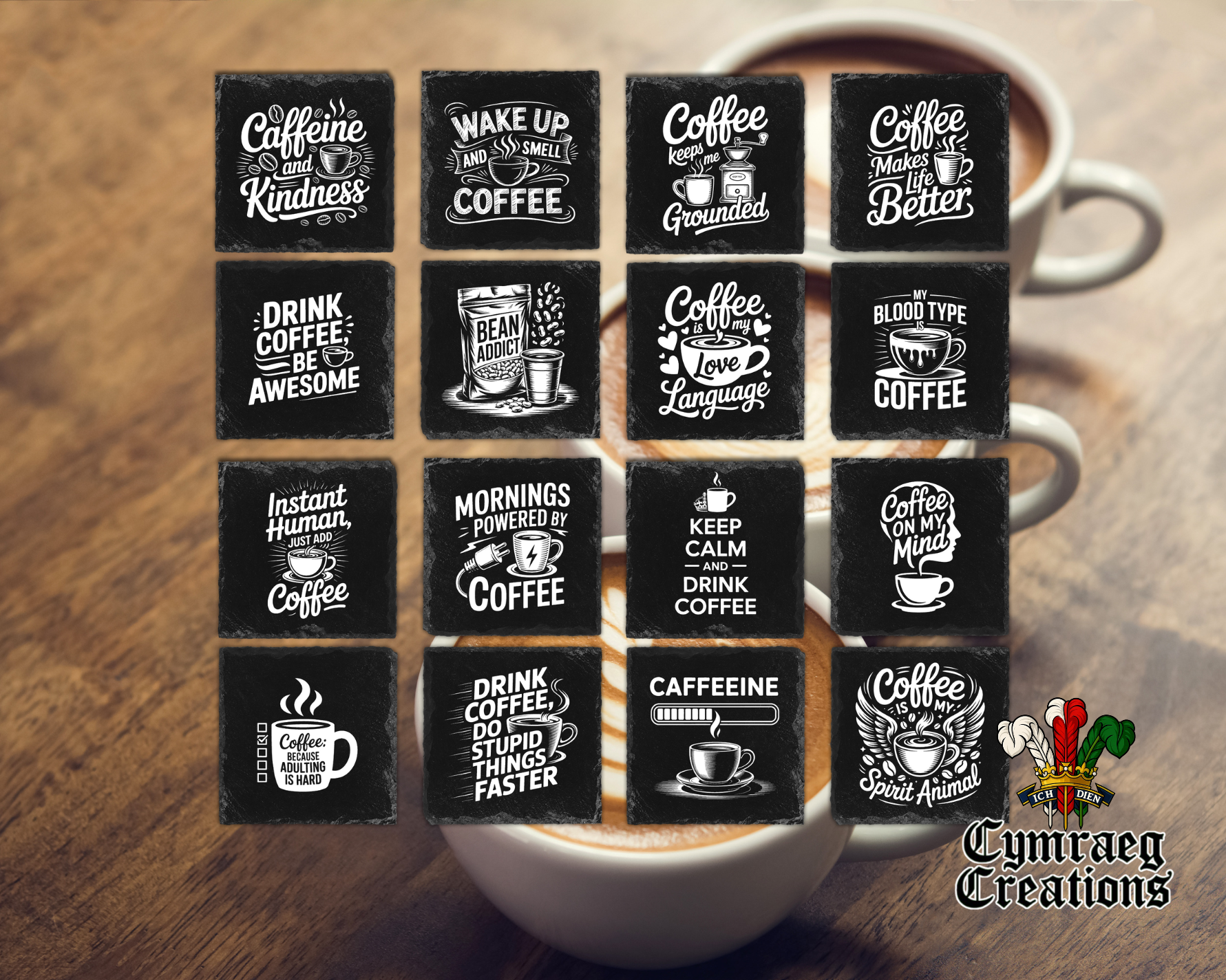 Funny Coffee Quotes Engraved Slate Coasters