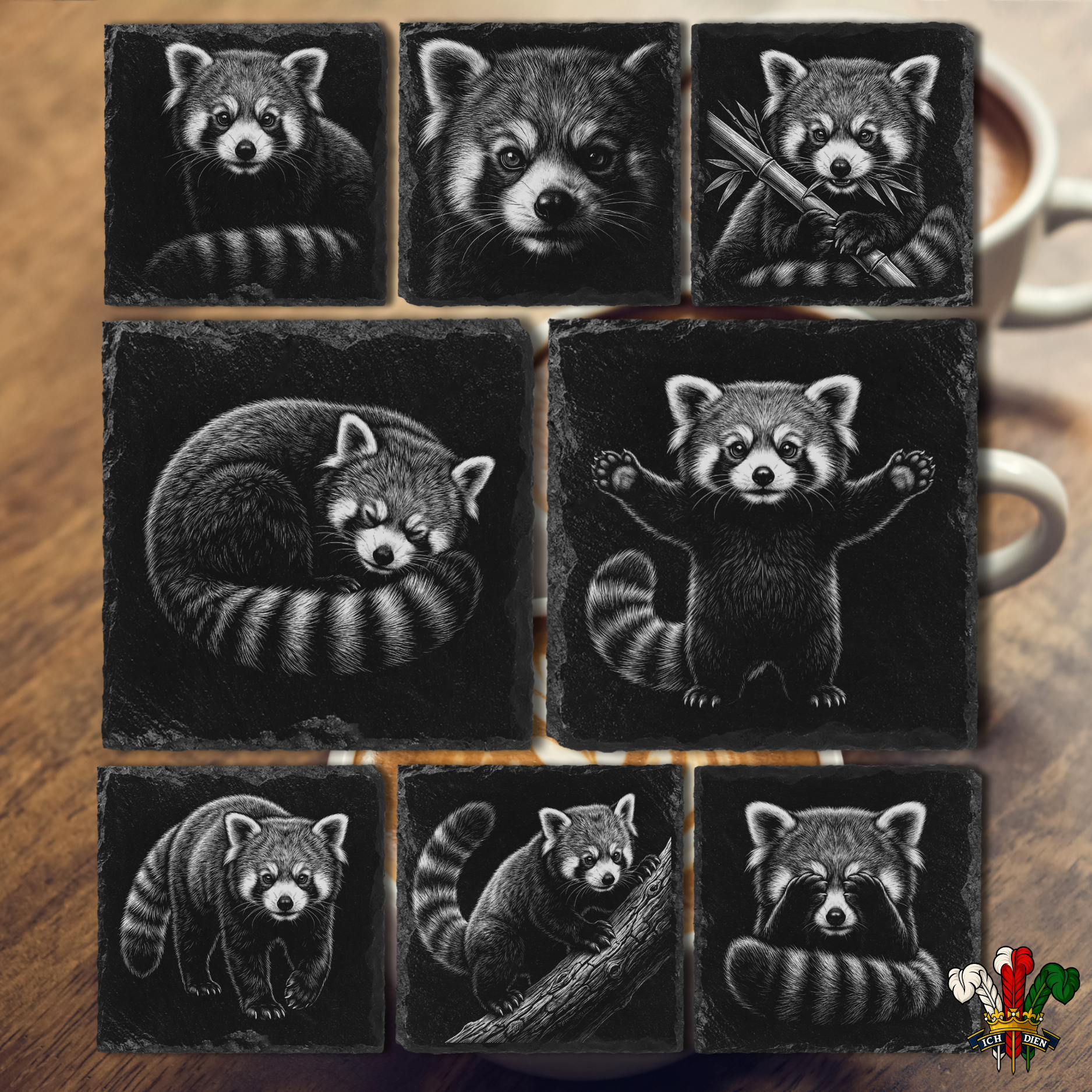 Red Panda Engraved Slate Coasters