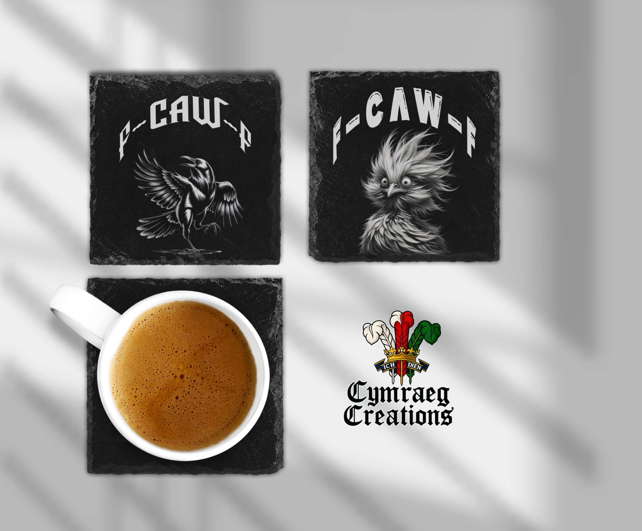 Funny F-CAW-F Engraved Slate Coasters